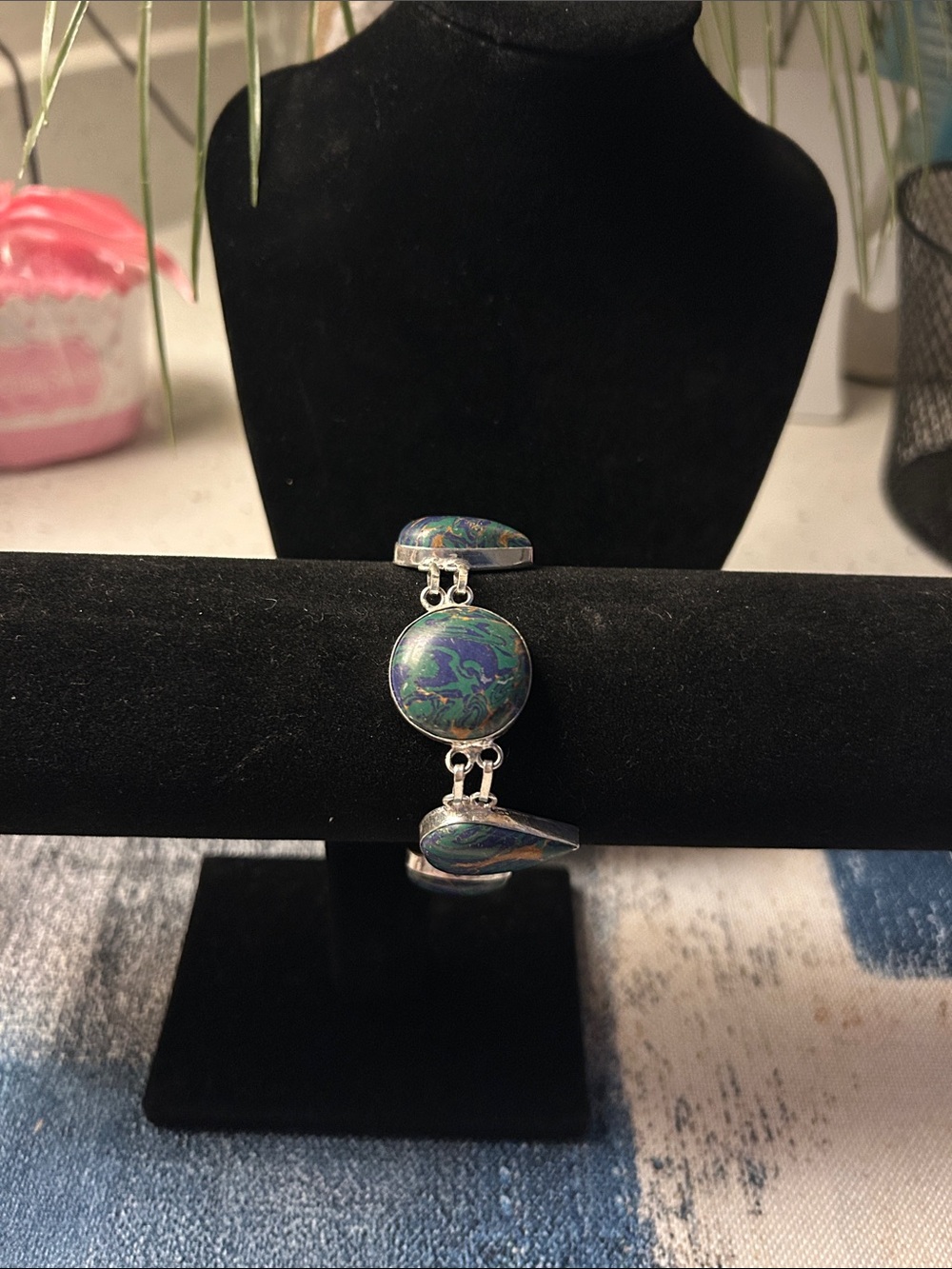 Sterling Silver Rainbow Calsilica Gemstone Bracelet